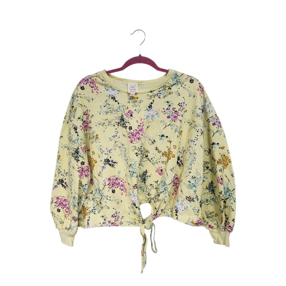 5 à 7 Cinq A Sept‎ Floral Tie-Front Pullover Top Yellow Multicolor Womens M
